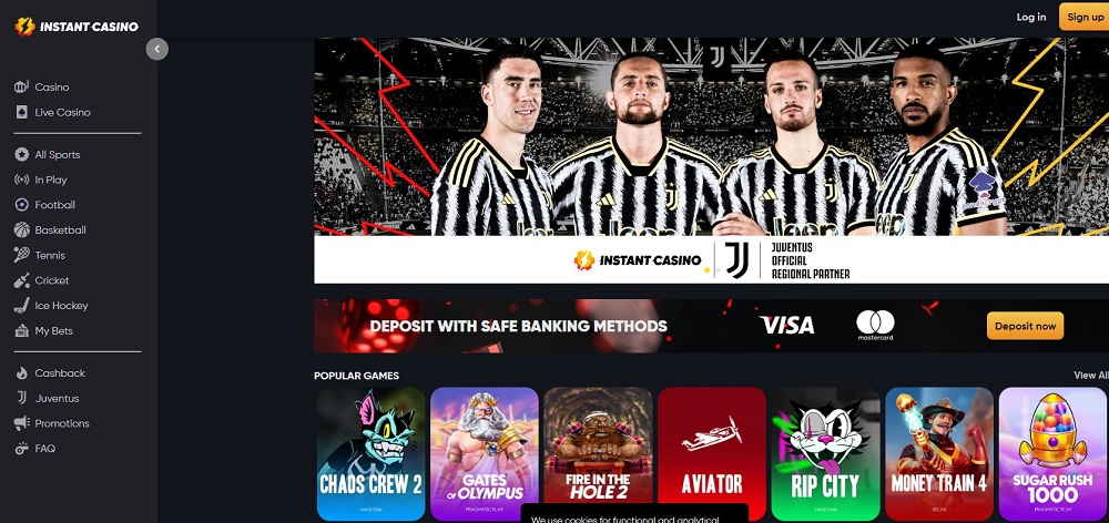 Instant Casino homepage screenshot. Casino ohne Lizenz.